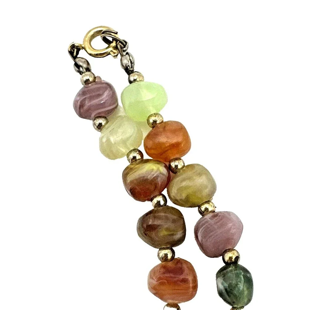 Vintage Faux Stone Necklace Multicolor Lucite Beaded Statement 30